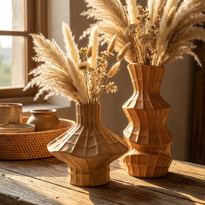Geometric Faceted Ceramic Vase Set of 2