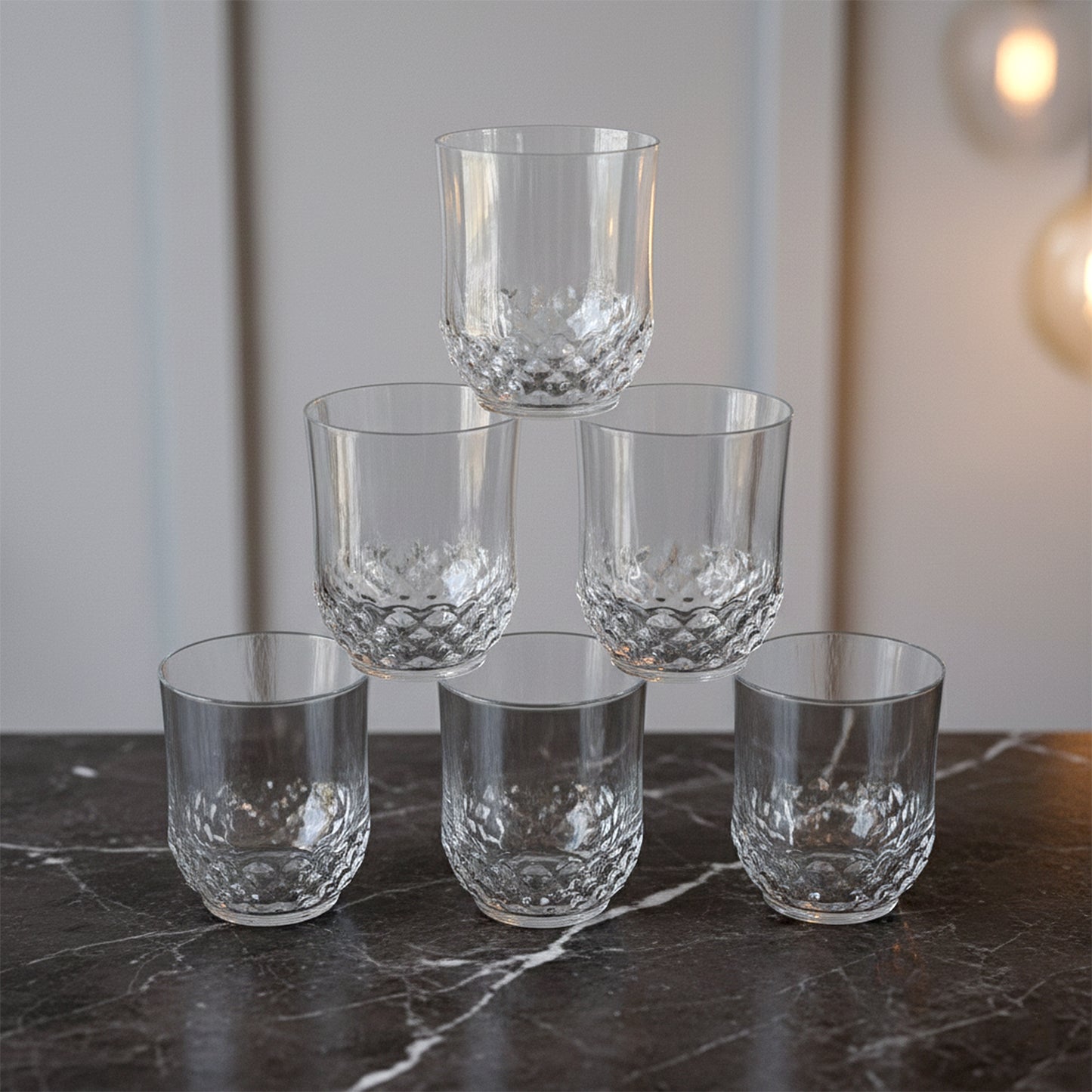 Transparent Diamond-pattern Drinking Glass Set (6 Pc Set)
