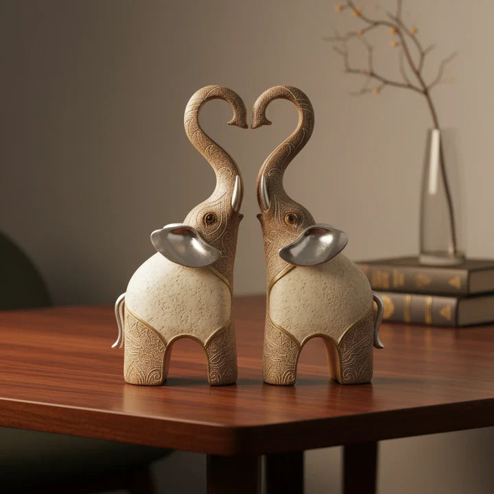 Luxury Heart Trunk Elephant Showpiece Pair