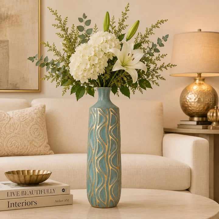 Premium Decorative Vase with Gold Wave Pattern