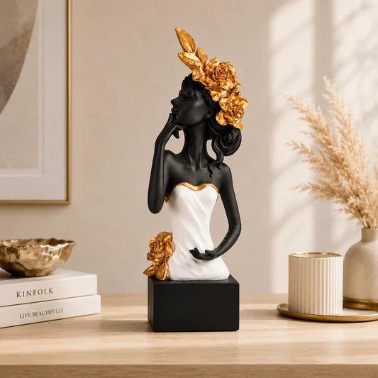 Golden Rose Lady Figurine Showpiece
