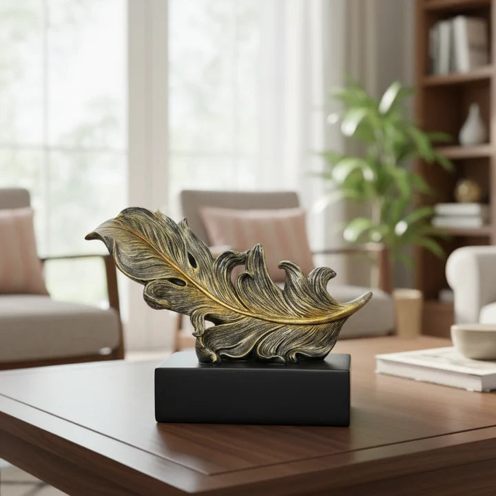 Golden Feather Statue - Abstract Tabletop Organizer