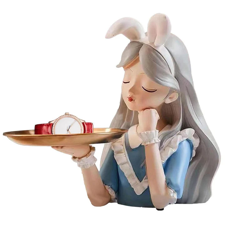 Decorative Girl Tray Showpiece with Bunny Ears Tabletop Organizer