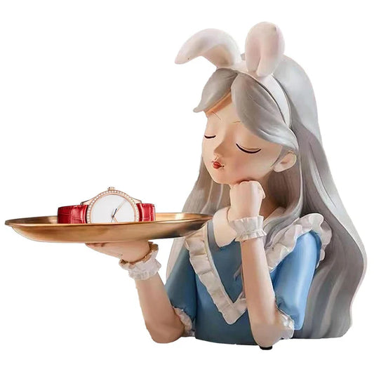 Decorative Girl Tray Showpiece with Bunny Ears Tabletop Organizer