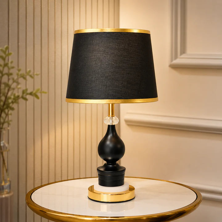 Luxury Black & Gold Crystal Accent Table Lamp