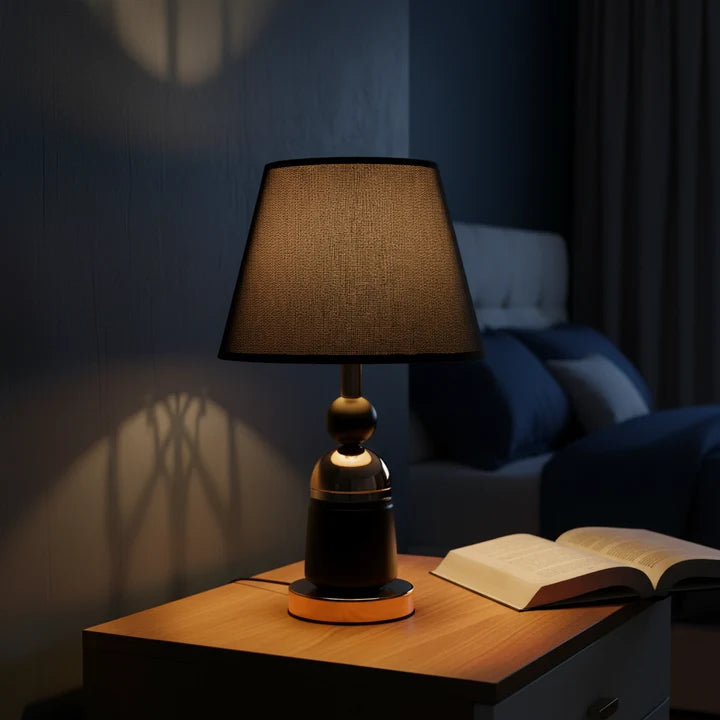 Table Lamp with Black Mesh Fabric Shade