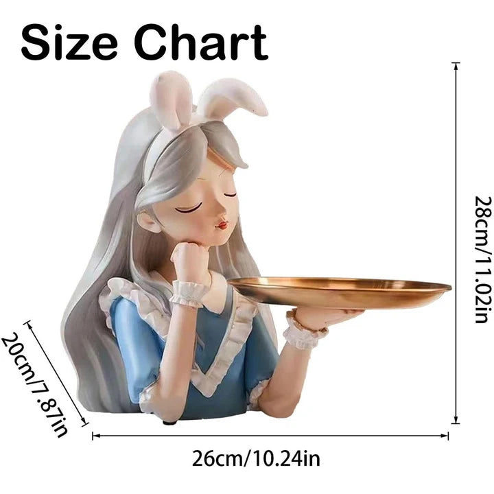 Decorative Girl Tray Showpiece with Bunny Ears Tabletop Organizer