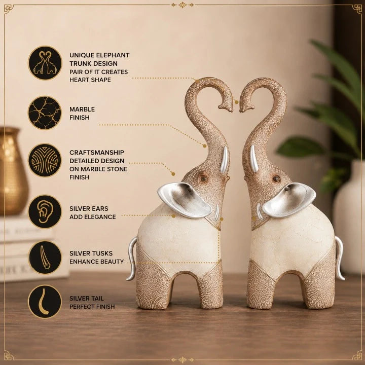 Luxury Heart Trunk Elephant Showpiece Pair