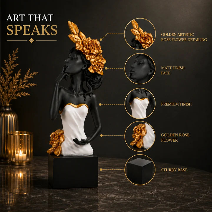 Golden Rose Lady Figurine Showpiece
