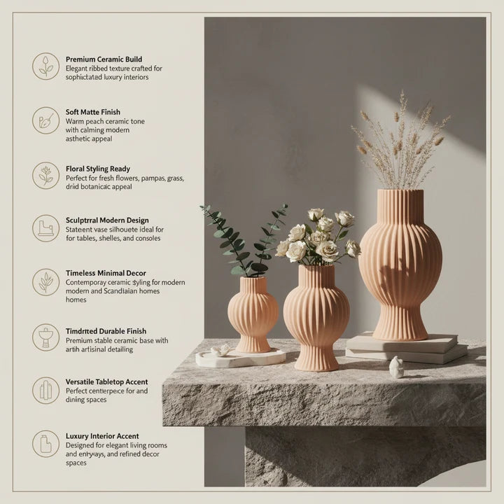Sorelle Ribbed Ceramic Vase Collection