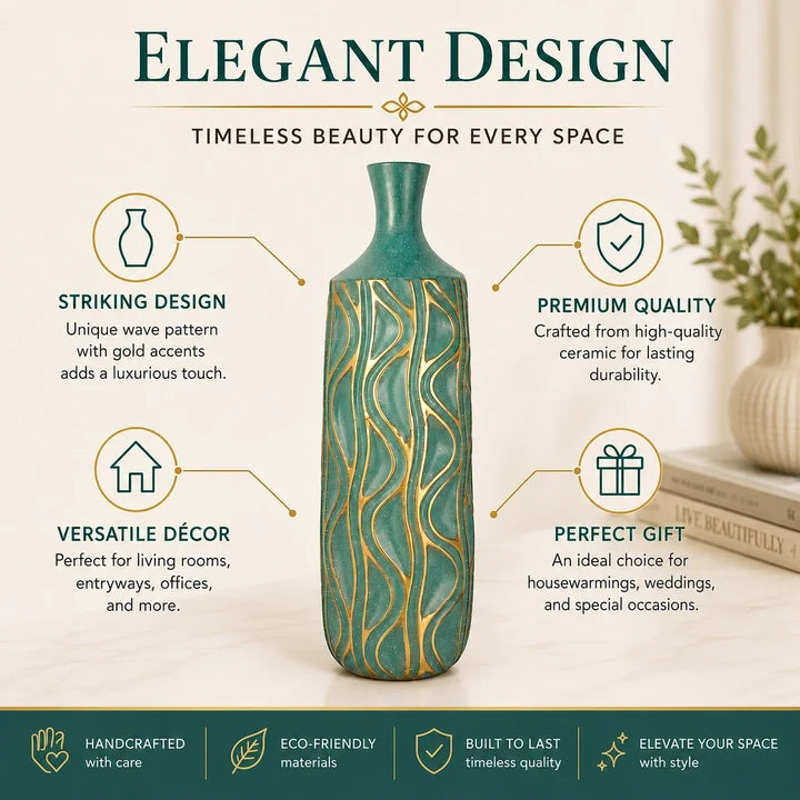 Premium Decorative Vase with Gold Wave Pattern