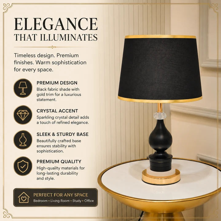 Luxury Black & Gold Crystal Accent Table Lamp