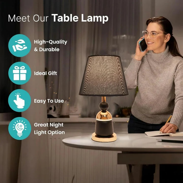 Table Lamp with Black Mesh Fabric Shade