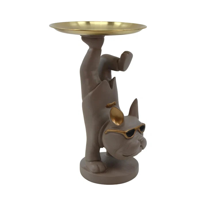 Cool Street Style Bulldog Figurine with Storage Tray Tabletop Organizer