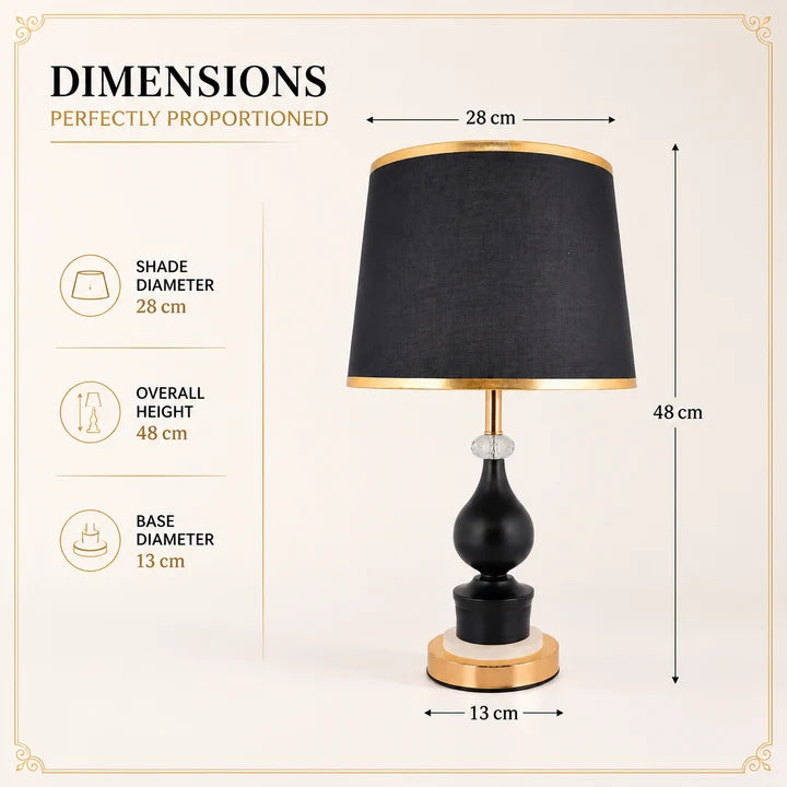 Luxury Black & Gold Crystal Accent Table Lamp