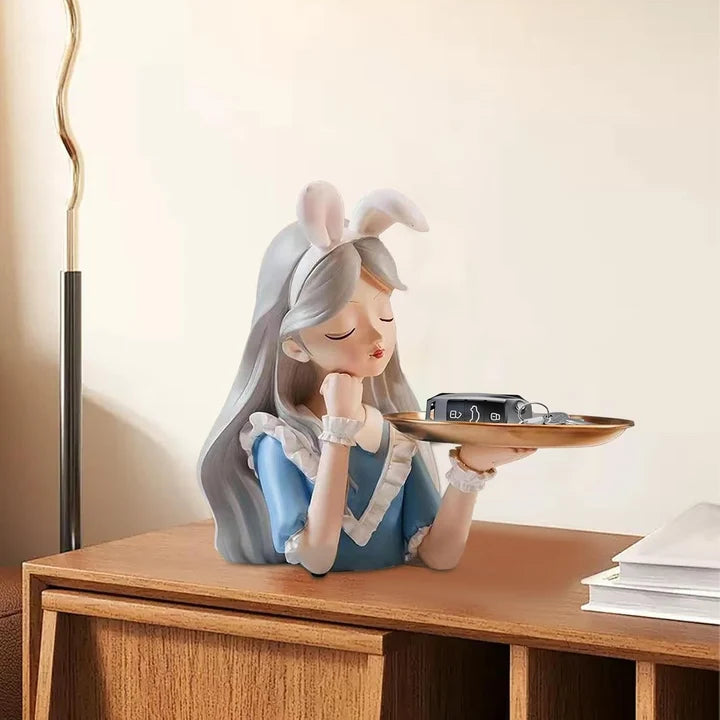 Decorative Girl Tray Showpiece with Bunny Ears Tabletop Organizer