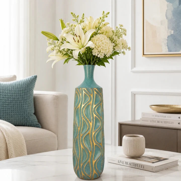 Premium Decorative Vase with Gold Wave Pattern