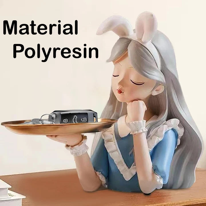 Decorative Girl Tray Showpiece with Bunny Ears Tabletop Organizer