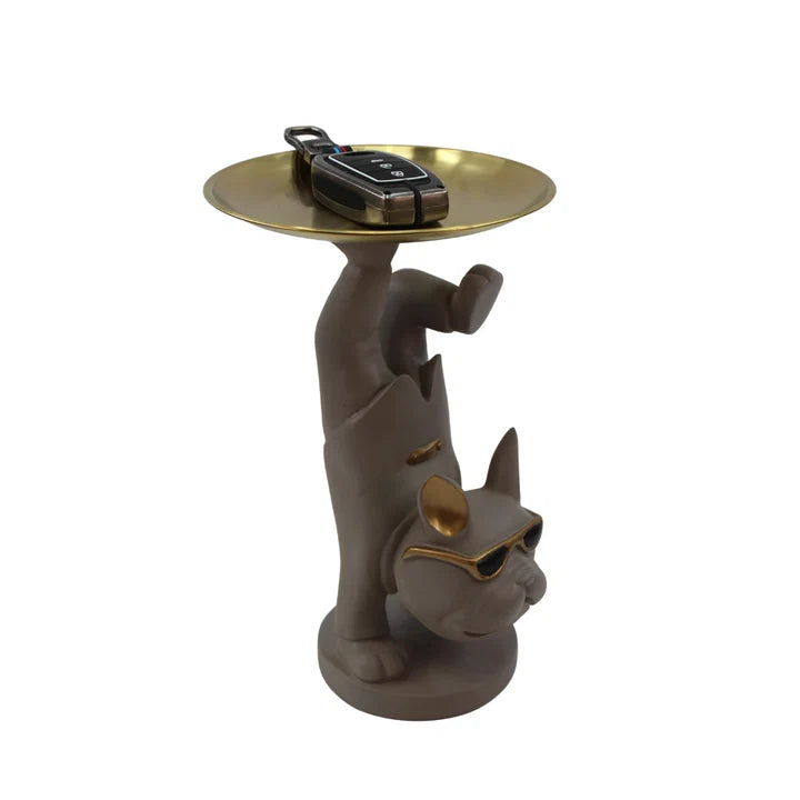 Cool Street Style Bulldog Figurine with Storage Tray Tabletop Organizer