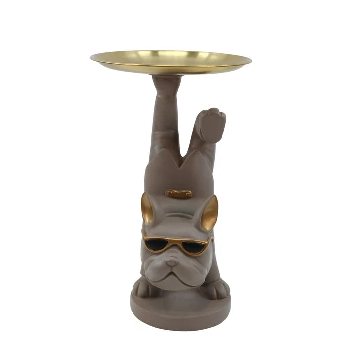 Cool Street Style Bulldog Figurine with Storage Tray Tabletop Organizer
