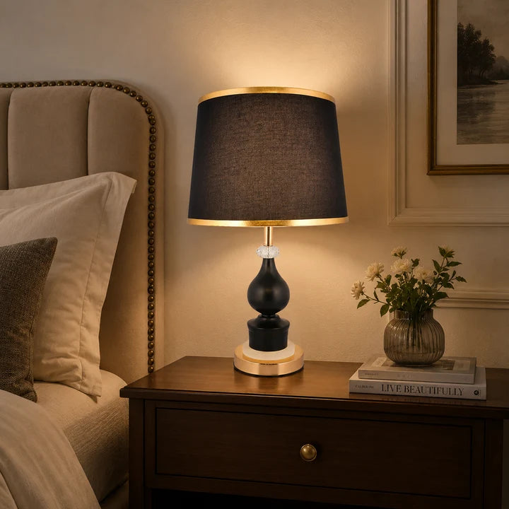 Luxury Black & Gold Crystal Accent Table Lamp