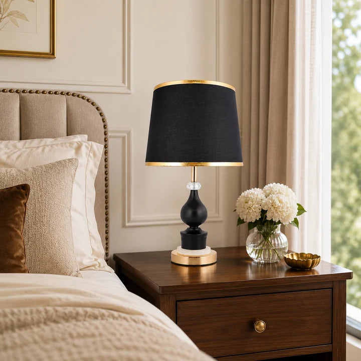 Luxury Black & Gold Crystal Accent Table Lamp