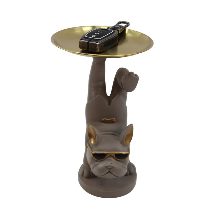 Cool Street Style Bulldog Figurine with Storage Tray Tabletop Organizer