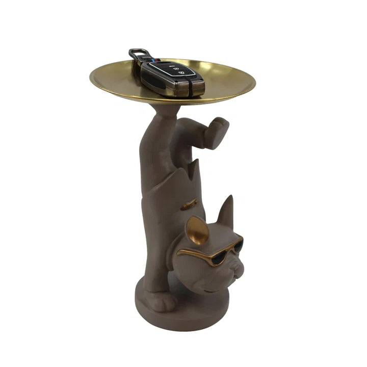 Cool Street Style Bulldog Figurine with Storage Tray Tabletop Organizer