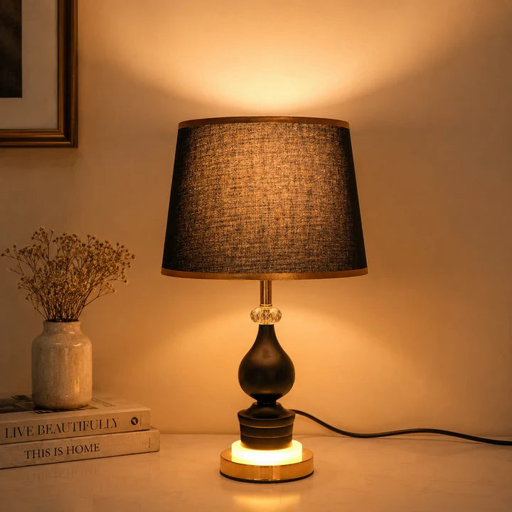 Luxury Black & Gold Crystal Accent Table Lamp