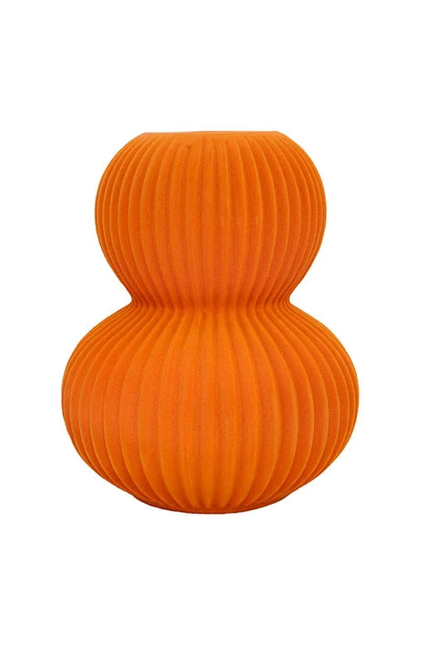 Modern Ribbed Orange Ceramic Vases – Set of 3