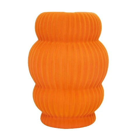 Modern Ribbed Orange Ceramic Vases – Set of 3