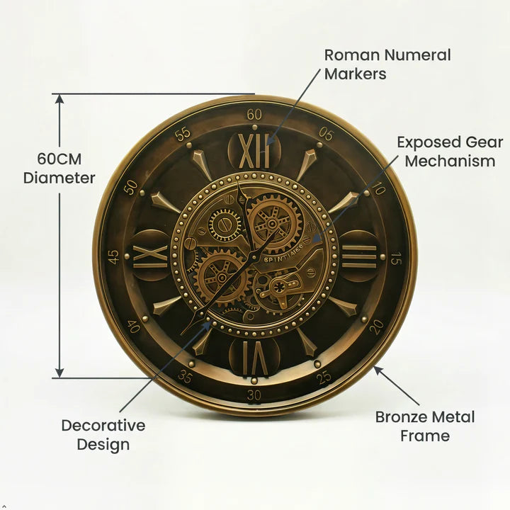 Moving Gear Metal Wall Clock