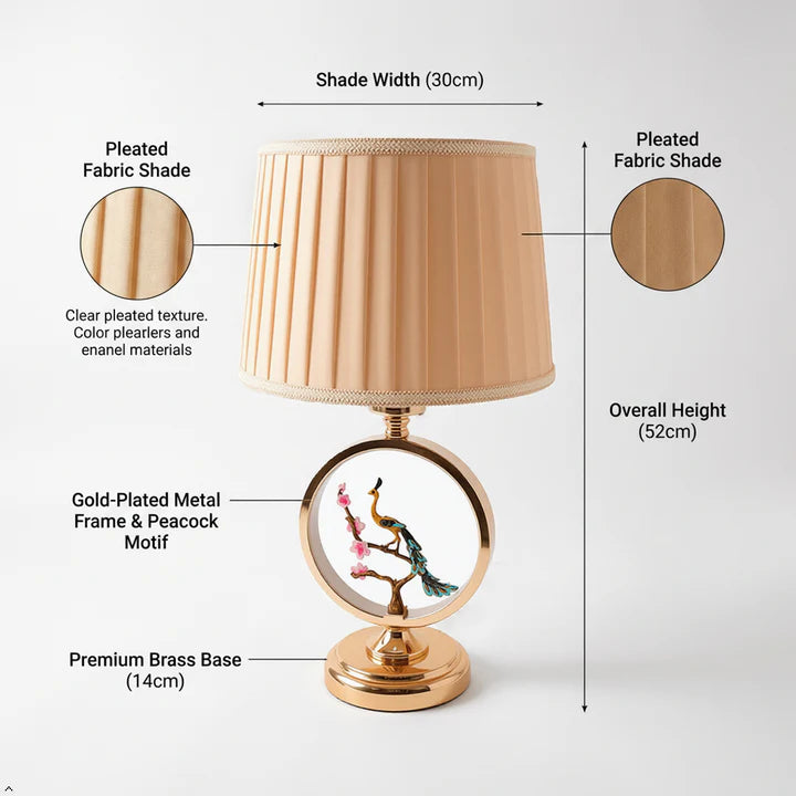 Peacock Table Lamp with Gold Frame