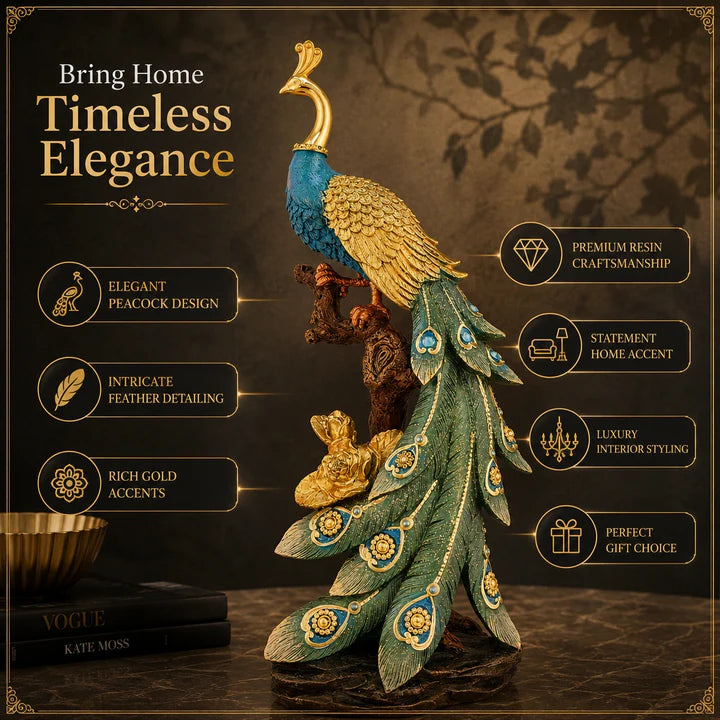 Royal Peacock Showpiece – Luxury Feather Decor Accent