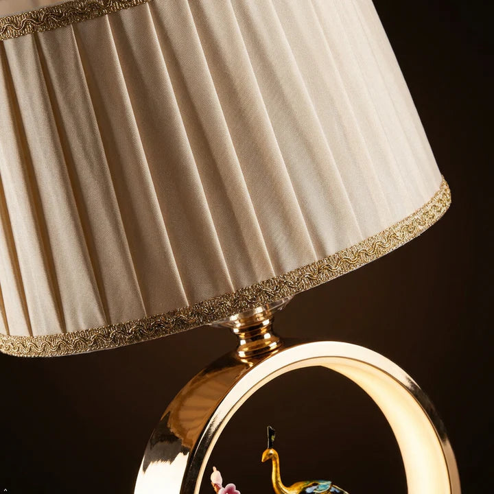 Peacock Table Lamp with Gold Frame