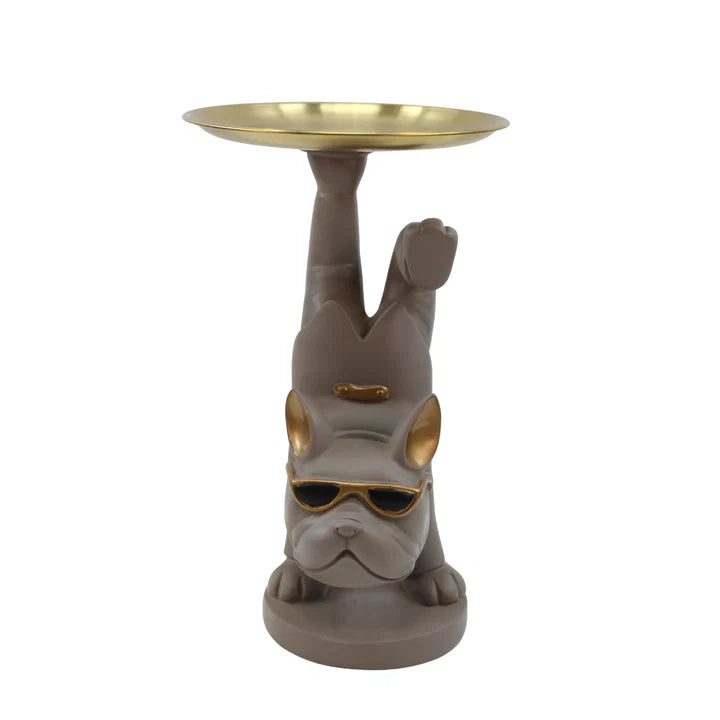 Cool Street Style Bulldog Figurine with Storage Tray Tabletop Organizer