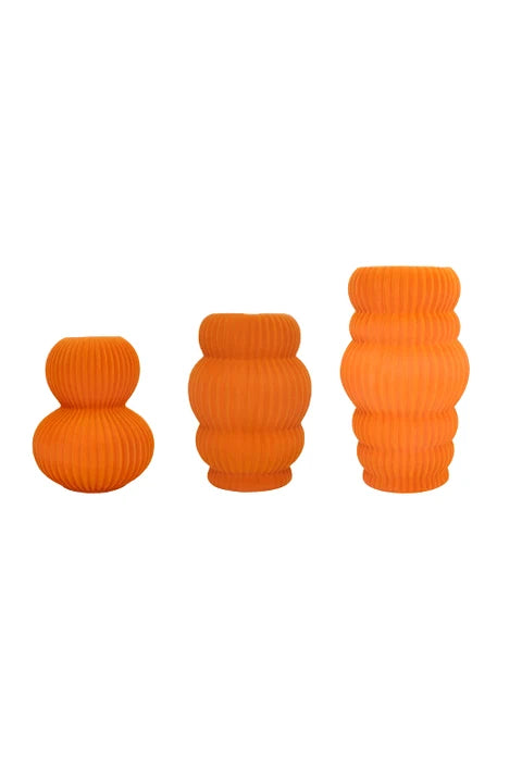 Modern Ribbed Orange Ceramic Vases – Set of 3
