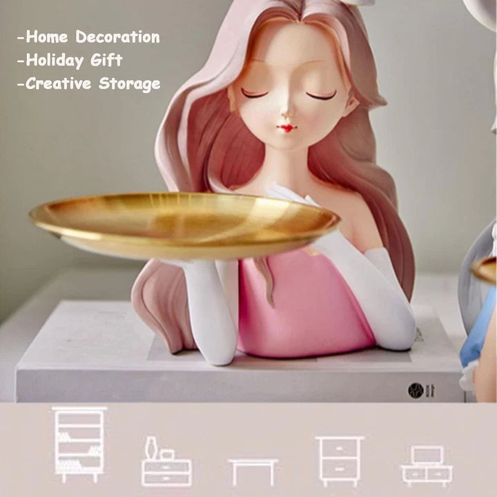 Decorative Girl Tray Showpiece Tabletop Organizer