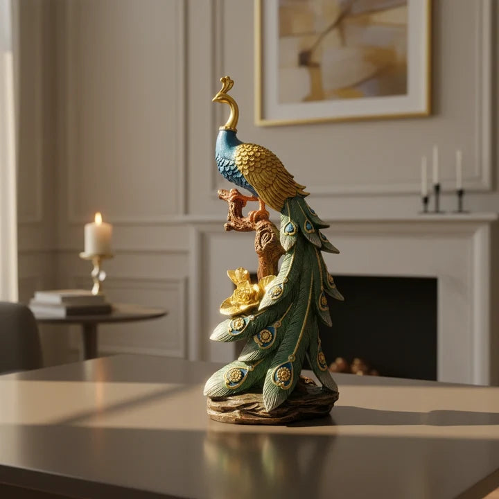 Royal Peacock Showpiece – Luxury Feather Decor Accent