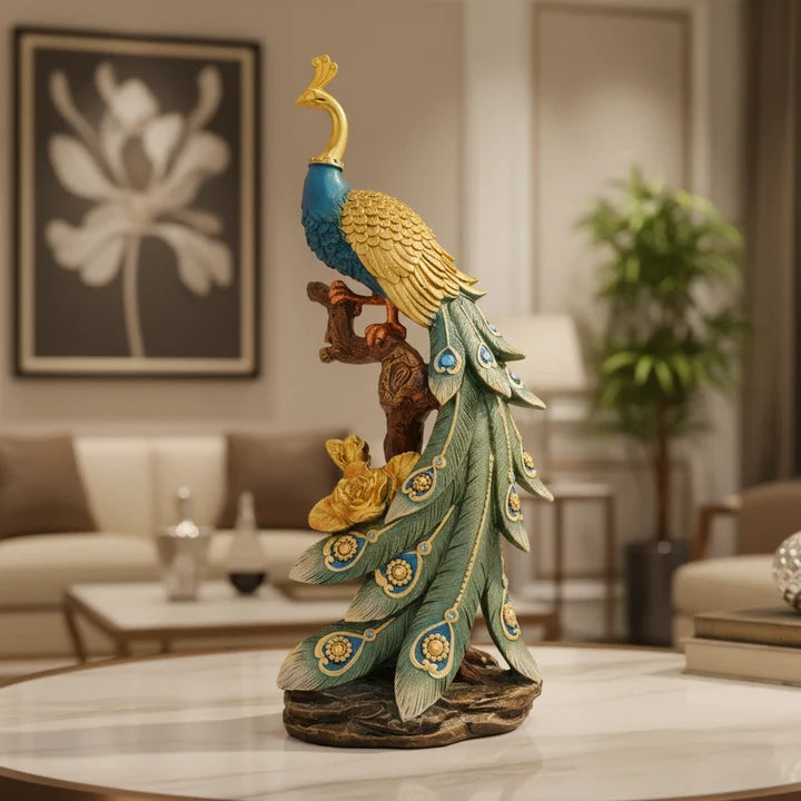 Royal Peacock Showpiece – Luxury Feather Decor Accent