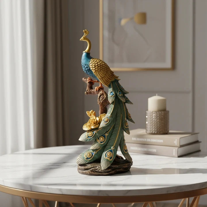 Royal Peacock Showpiece – Luxury Feather Decor Accent