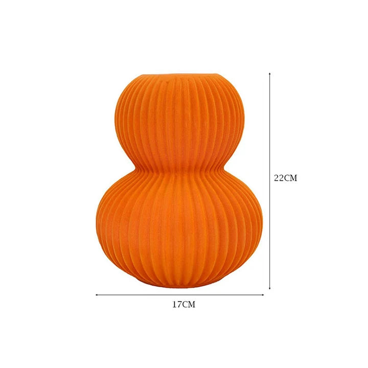 Modern Ribbed Orange Ceramic Vases – Set of 3