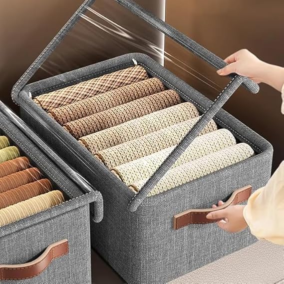 26LTR Clothes Storage Box, Cover Lid Drawer Foldable Box Non-Woven Clothes Organizer