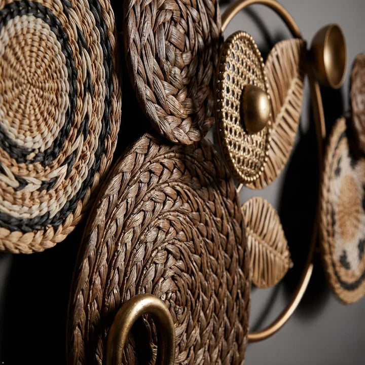 Boho Woven Basket & Leaf Metal Wall Art