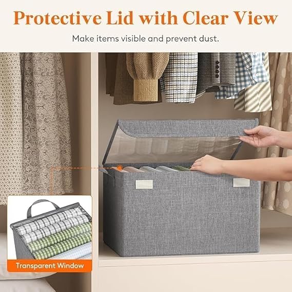26LTR Clothes Storage Box, Cover Lid Drawer Foldable Box Non-Woven Clothes Organizer