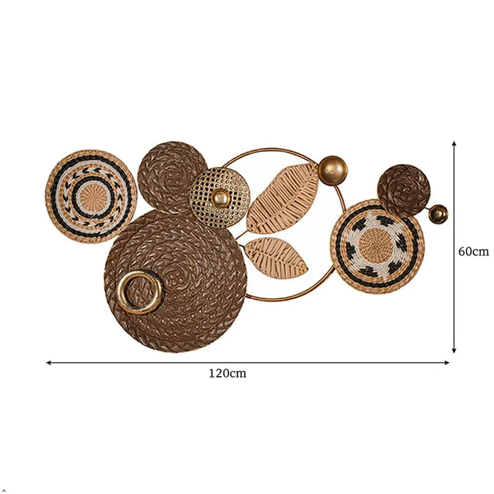 Boho Woven Basket & Leaf Metal Wall Art