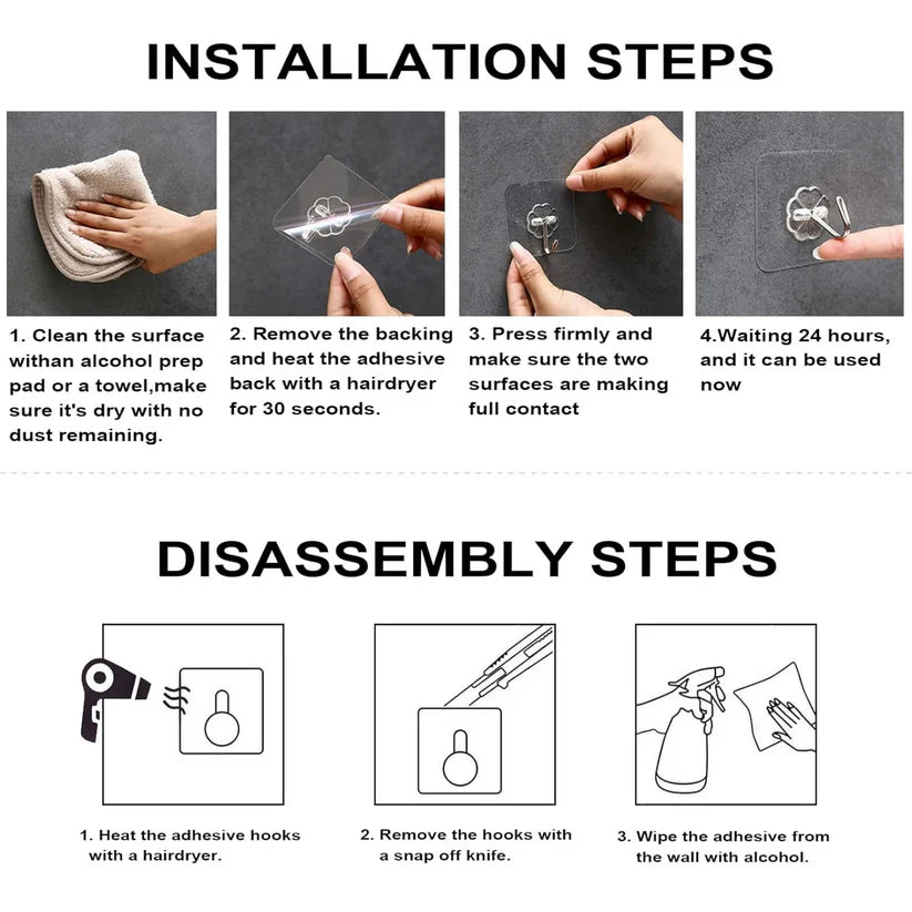 Heavy Duty Flower Adhesive Wall Hooks - 10 Pc Transparent Set