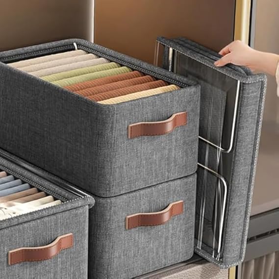 26LTR Clothes Storage Box, Cover Lid Drawer Foldable Box Non-Woven Clothes Organizer