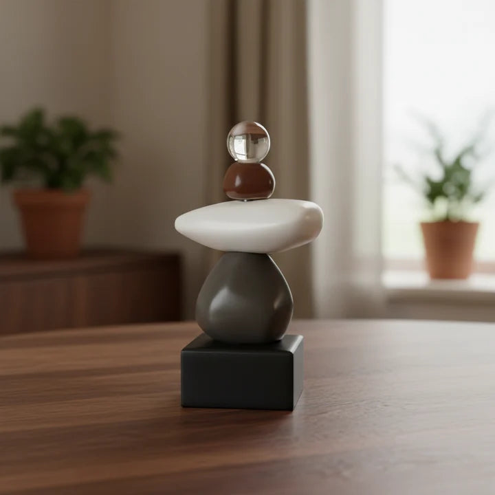 Modern Zen Stacked Stone Decor Sculpture Tabletop Organizer