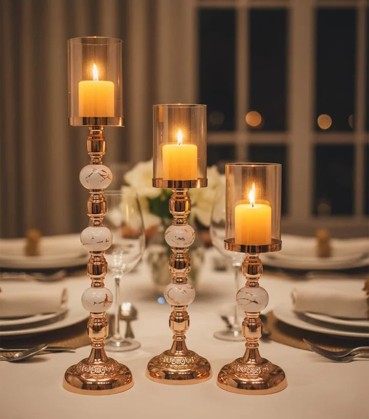 Gold Plated Hurricane Candle Holders